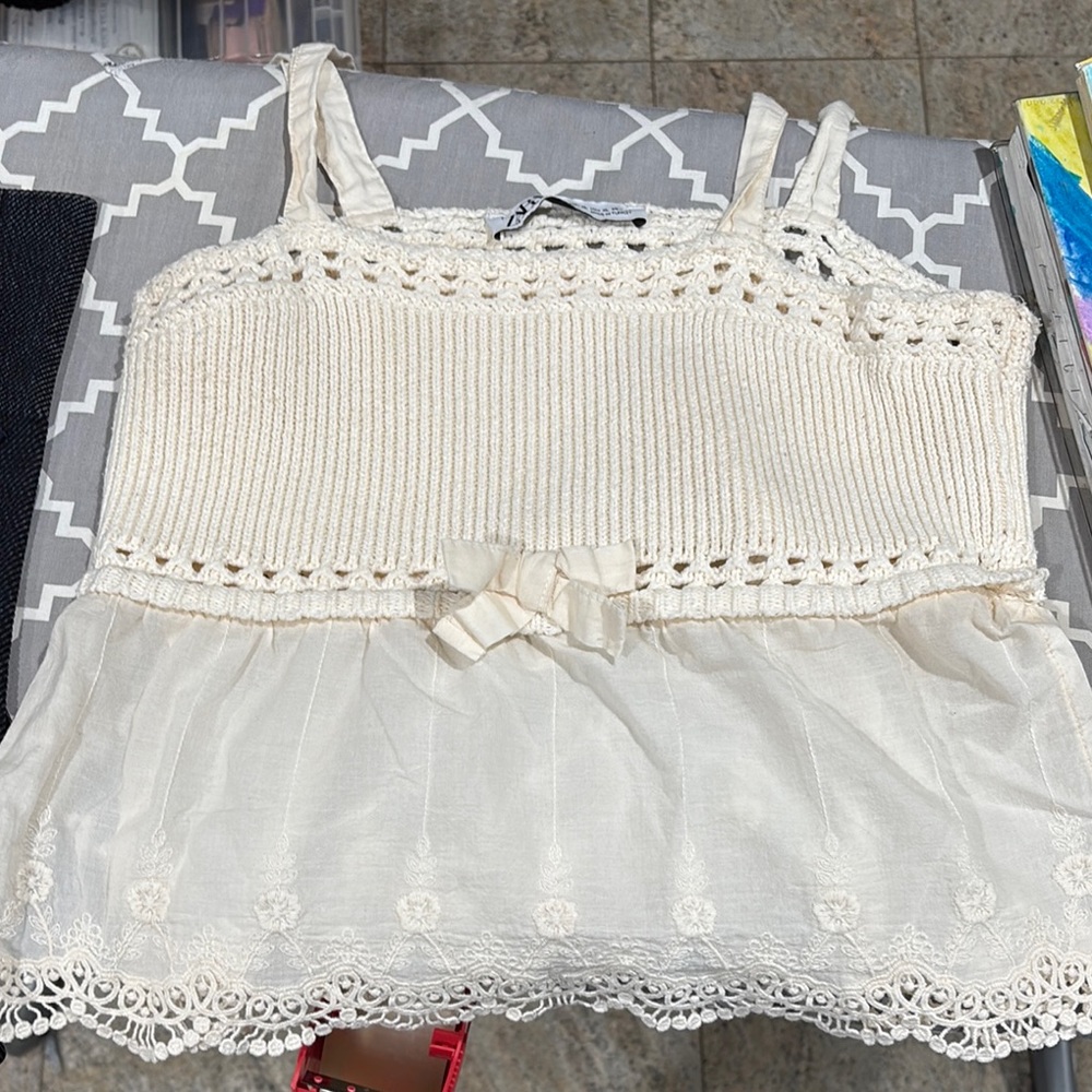 Zara Cream Lace Trim Women's Top